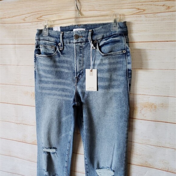 Good American Good Legs Straight Cotton Distressed Denim Jeans Women's Size 6/28 - Picture 3 of 9